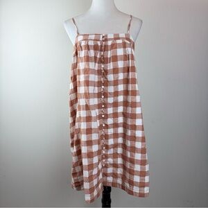 English Factory Gingham Button Front‎ Mini Dress Tan White Size M